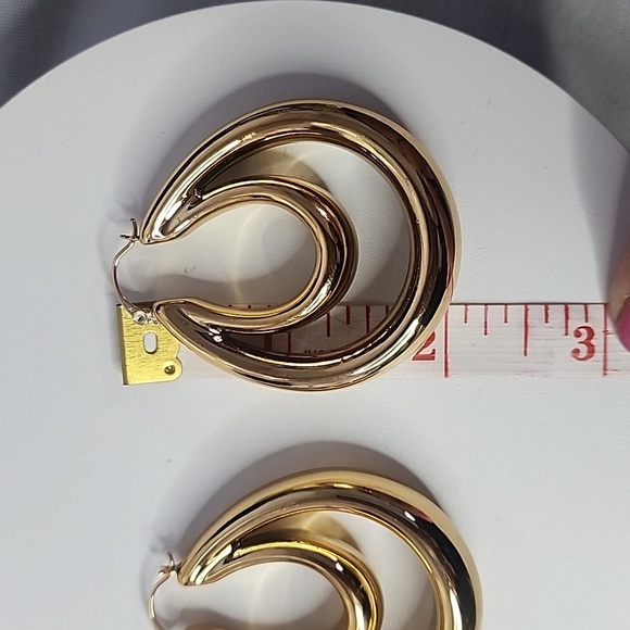 Chunky Gold Double Hoop Earrings - Picture 8 of 9